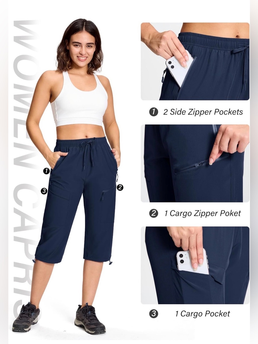 Magcomsen Women'S Hiking Capri Pants Upf 50+ Lightweight Quick Dry Casual Golf - Picture 3 of 5